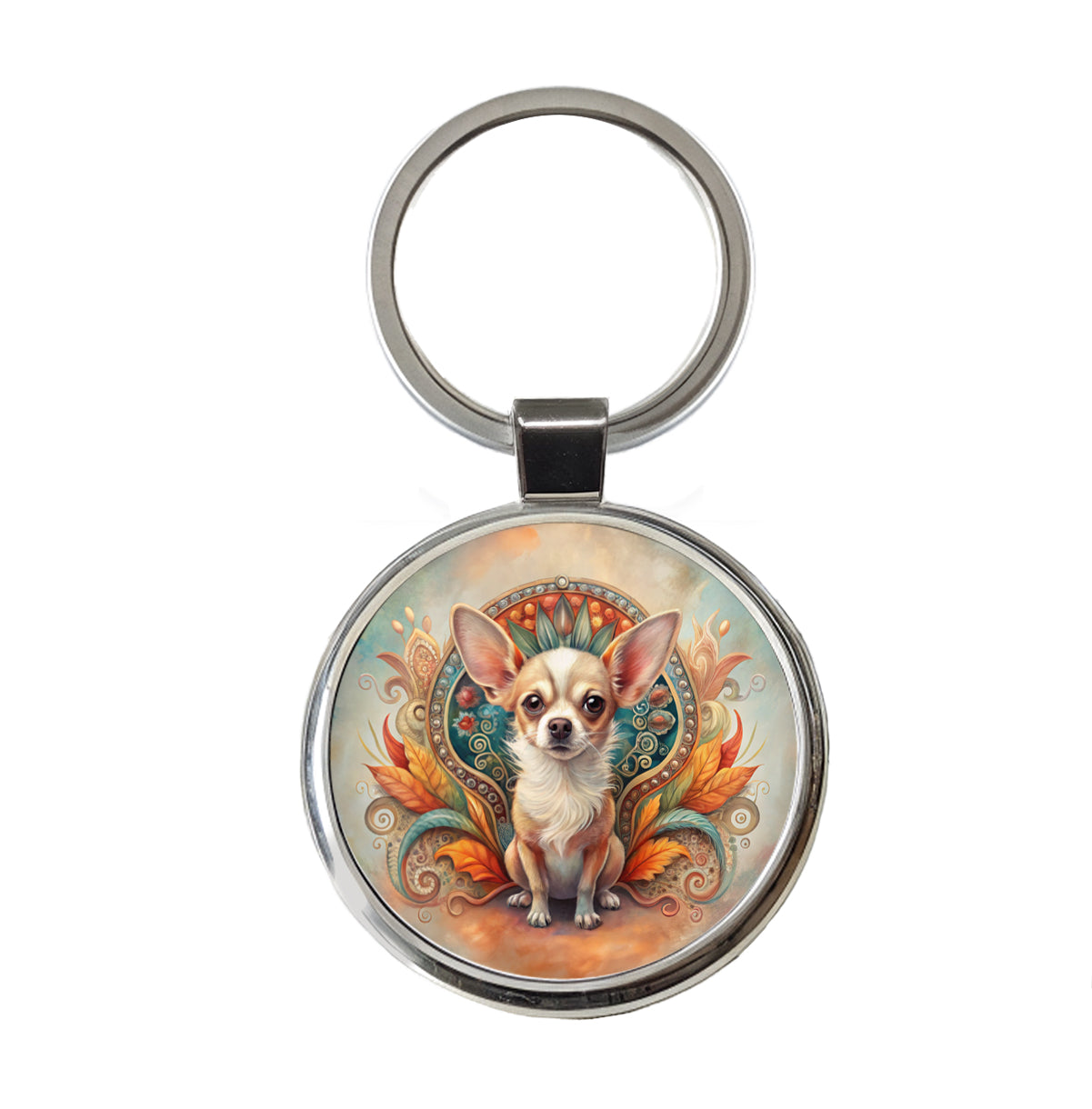 Chihuahua Dog Art Nouveau Round Metal Keychain