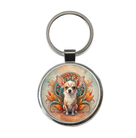 Chihuahua Dog Art Nouveau Round Metal Keychain
