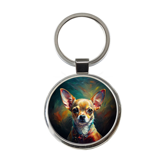 Chihuahua Dog Expressionism Art Round Metal Keychain