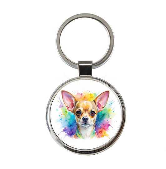 Chihuahua Dog Watercolor Style Round Metal Keychain
