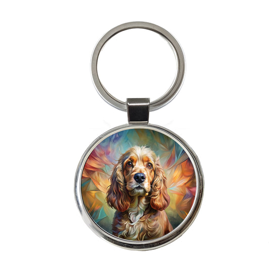 Cocker Spaniel Dog Abstract Art Round Metal Keychain