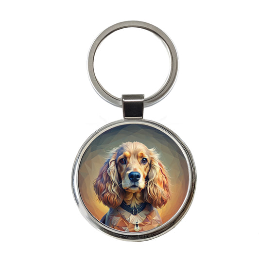 Cocker Spaniel Dog Abstract Stylized Art Round Metal Keychain