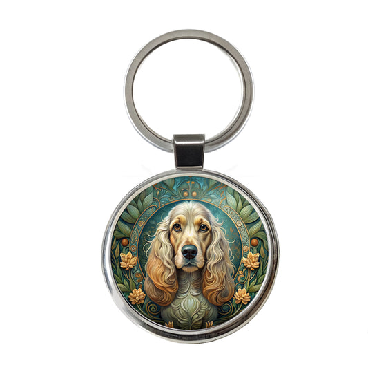 Cocker Spaniel Dog Art Nouveau Round Metal Keychain