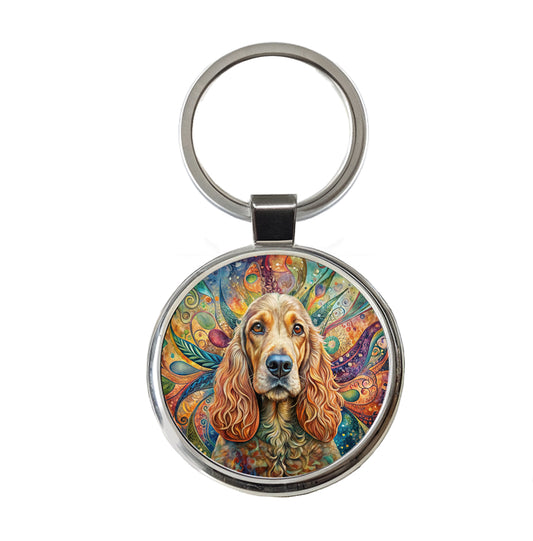 Cocker Spaniel Dog Bohemian Art Round Metal Keychain