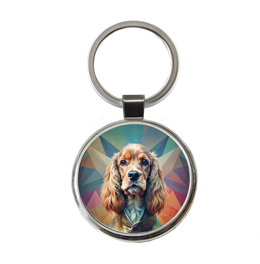Cocker Spaniel Dog Contemporary Art Round Metal Keychain