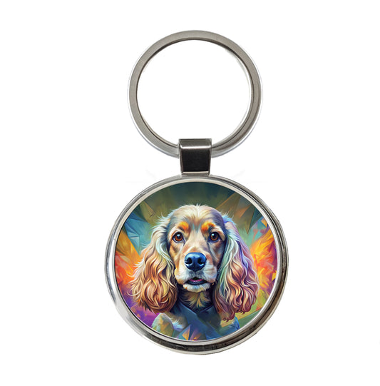 Cocker Spaniel Dog Expressionism Art Round Metal Keychain