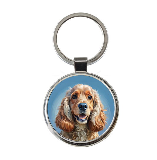 Cocker Spaniel Dog Illustration Round Metal Keychain