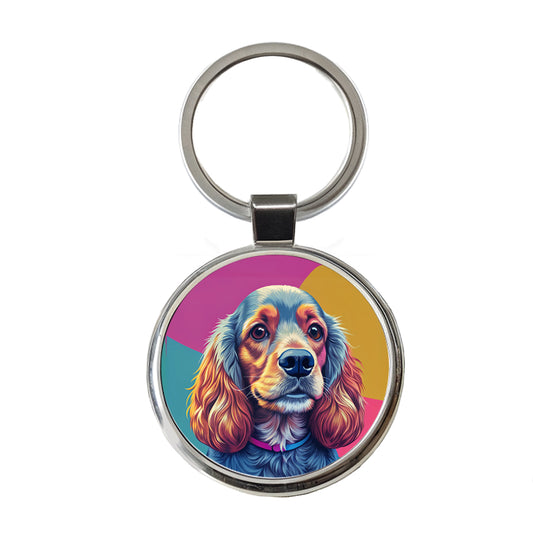 Cocker Spaniel Dog Pop Art Round Metal Keychain