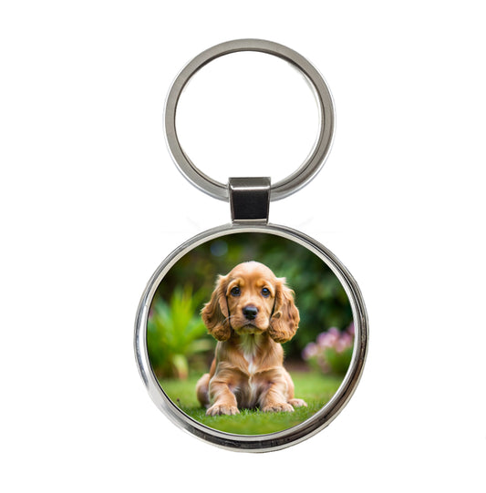 Cocker Spaniel Dog Puppy Photo Round Metal Keychain