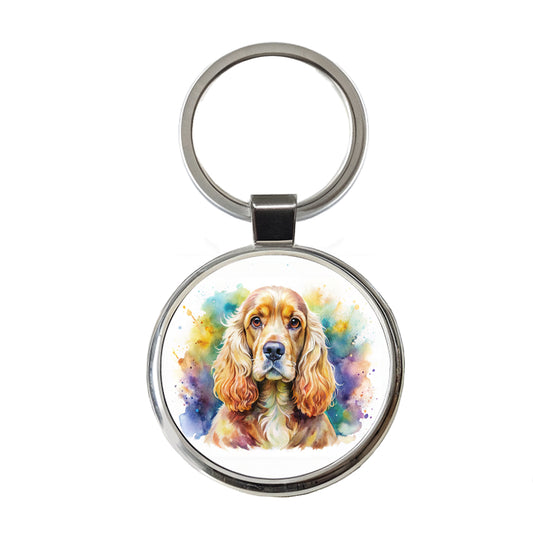 Cocker Spaniel Dog Watercolor Style Round Metal Keychain
