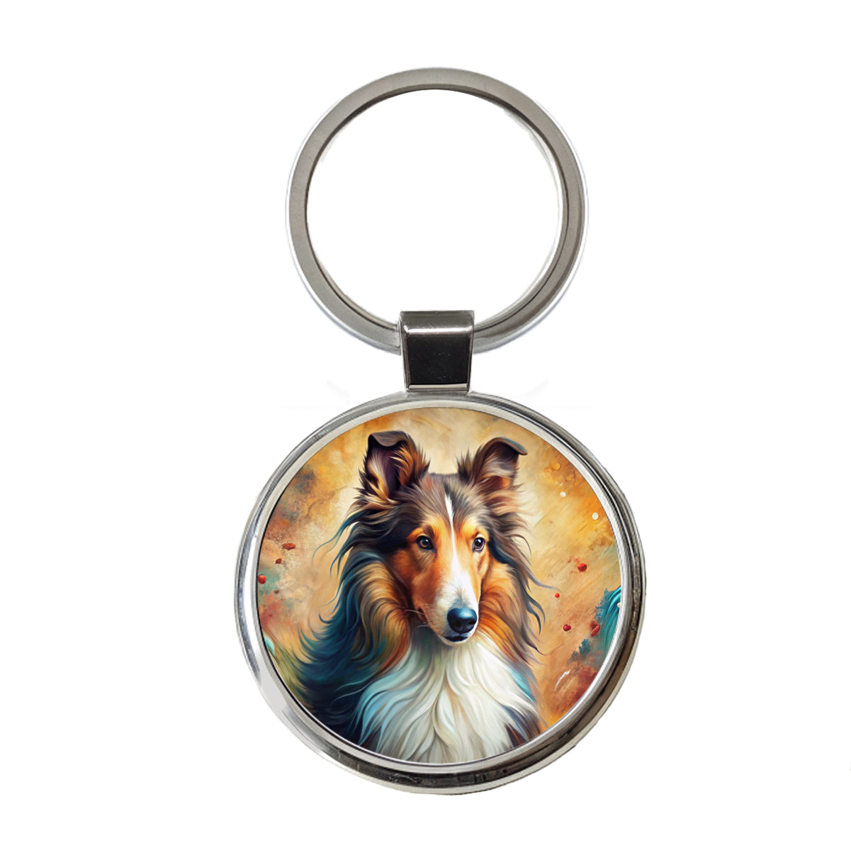 Collie Dog Abstract Art Round Metal Keychain