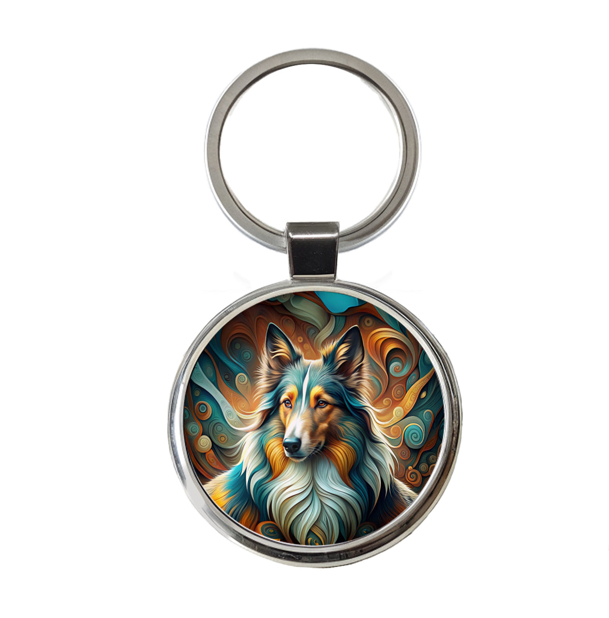 Collie Dog Abstract Stylized Art Round Metal Keychain