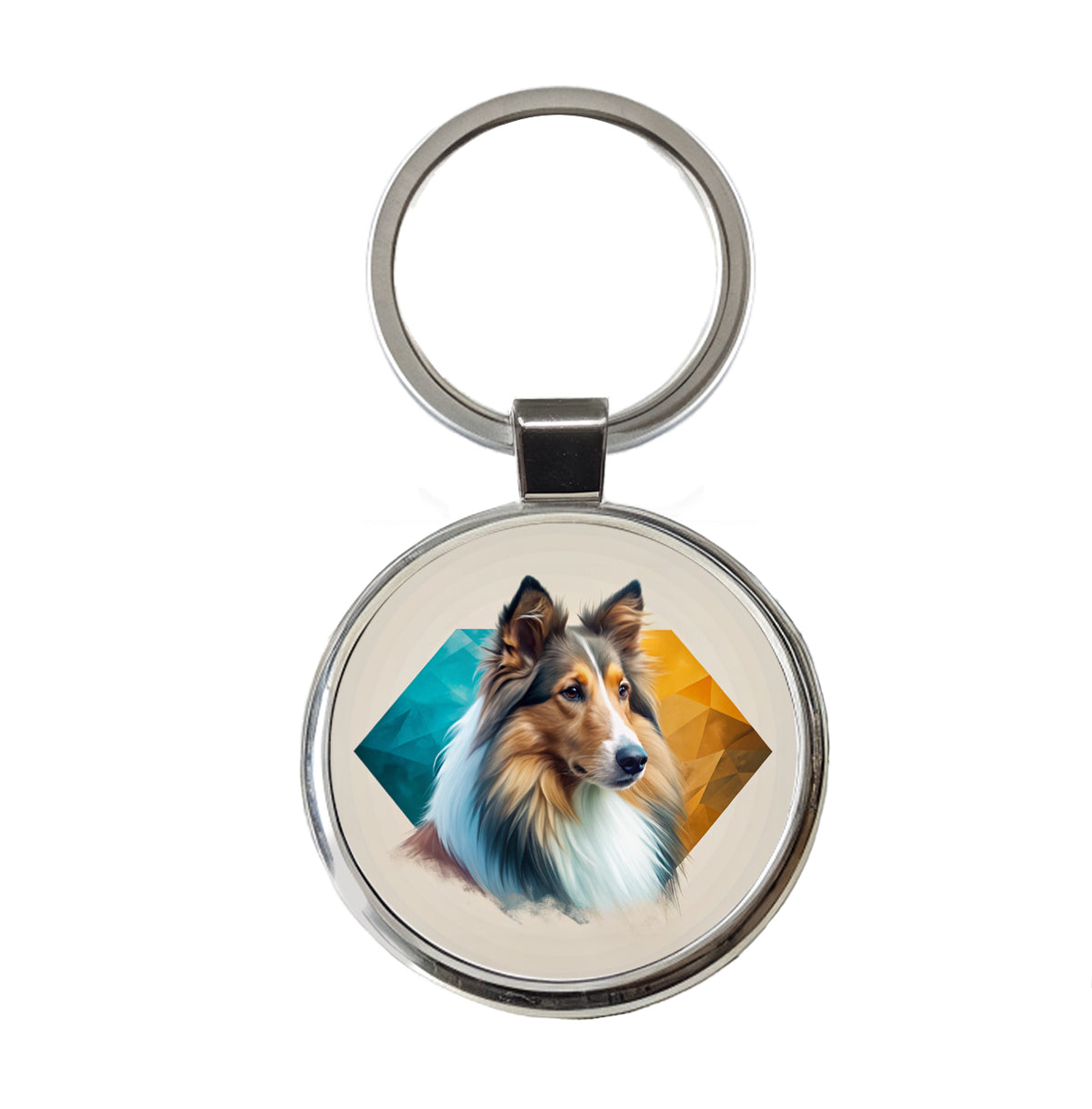 Collie Dog Contemporary Art Round Metal Keychain