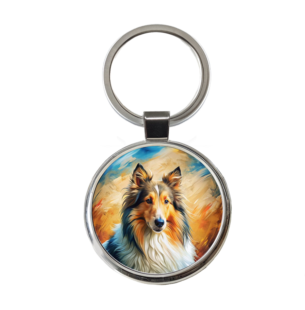 Collie Dog Expressionism Art Round Metal Keychain