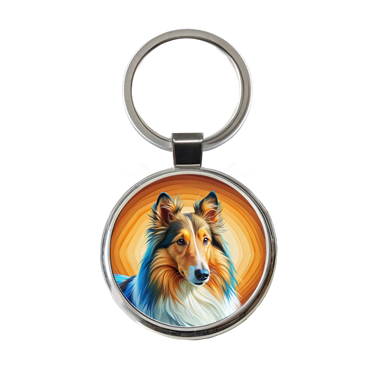 Collie Dog Pop Art Round Metal Keychain