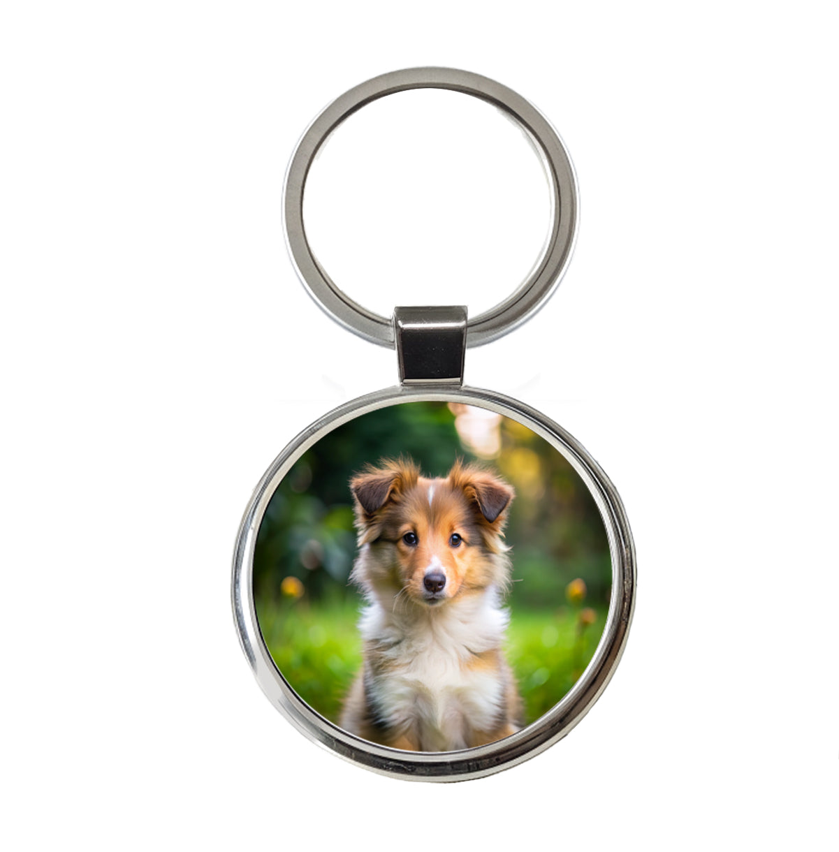 Collie Dog Puppy Photo Round Metal Keychain