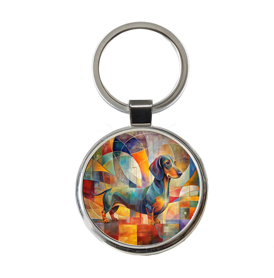 Dachshund Dog Abstract Art Round Metal Keychain
