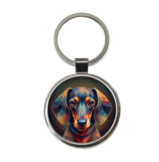 Dachshund Dog Abstract Stylized Art Round Metal Keychain