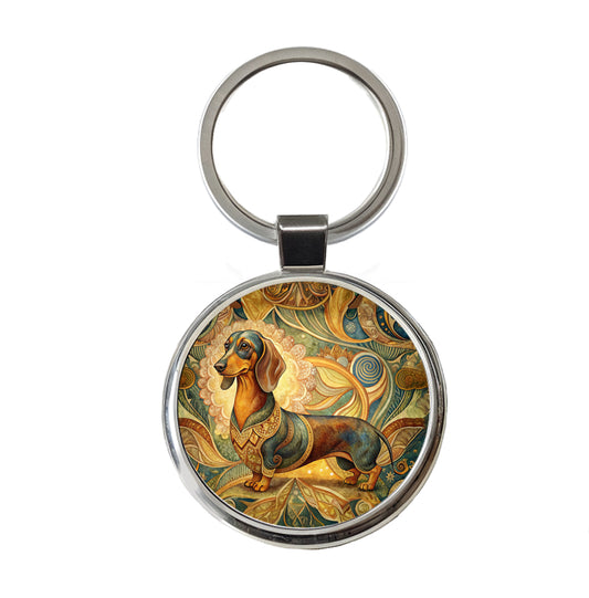 Dachshund Dog Art Nouveau Round Metal Keychain