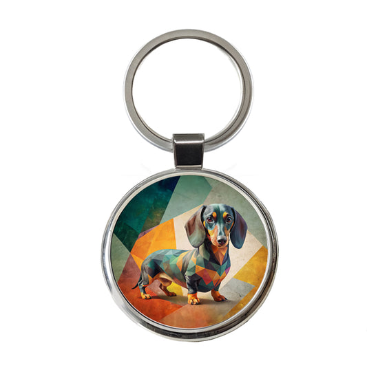 Dachshund Dog Contemporary Art Round Metal Keychain