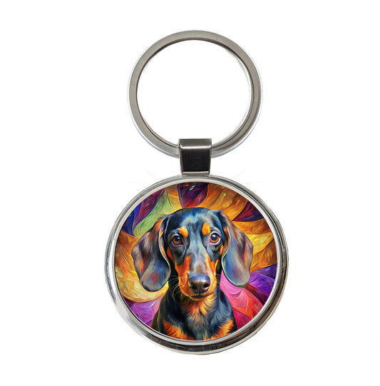Dachshund Dog Expressionism Art Round Metal Keychain