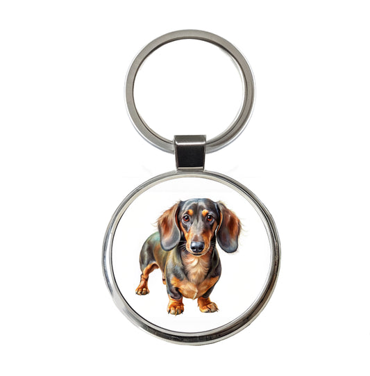 Dachshund Dog Illustration Round Metal Keychain