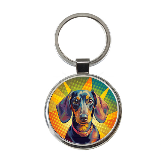 Dachshund Dog Pop Art Round Metal Keychain