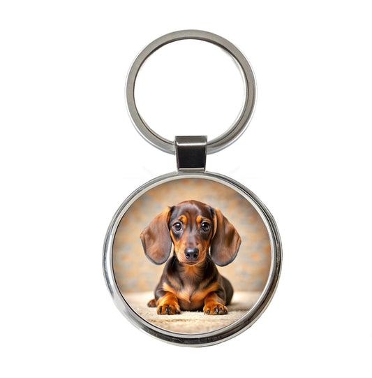 Dachshund Dog Puppy Photo Round Metal Keychain