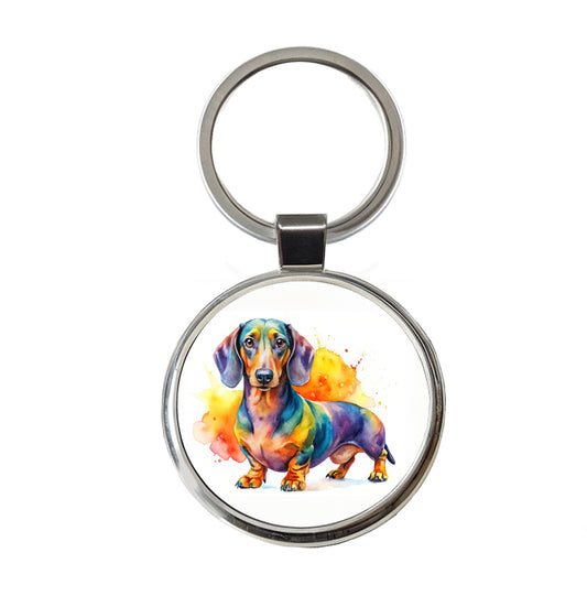 Dachshund Dog Watercolor Style Round Metal Keychain