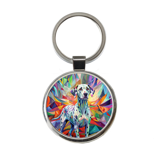 Dalmatian Dog Abstract Art Round Metal Keychain