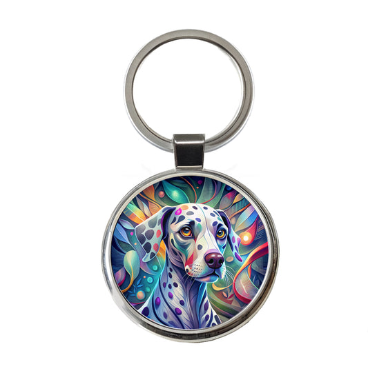 Dalmatian Dog Abstract Stylized Art Round Metal Keychain