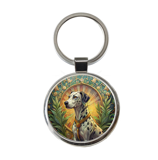 Dalmatian Dog Art Nouveau Round Metal Keychain