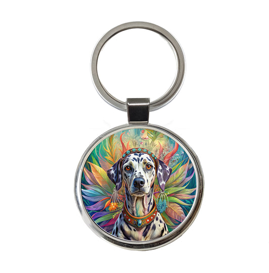 Dalmatian Dog Bohemian Art Round Metal Keychain