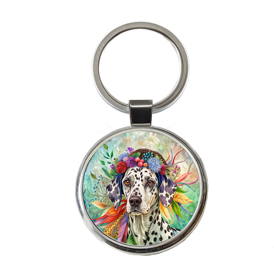 Dalmatian Dog French Bohemian Art Round Metal Keychain