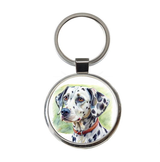 Dalmatian Dog Illustration Round Metal Keychain