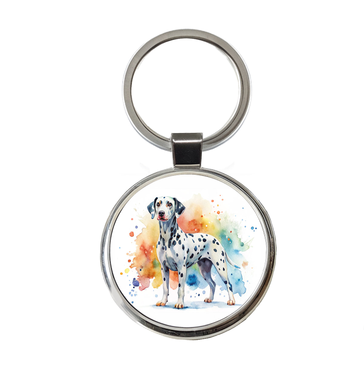 Dalmatian Dog Watercolor Style Round Metal Keychain