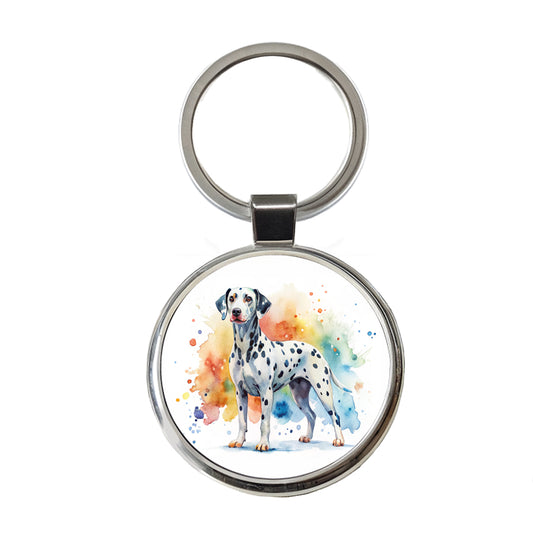 Dalmatian Dog Watercolor Style Round Metal Keychain