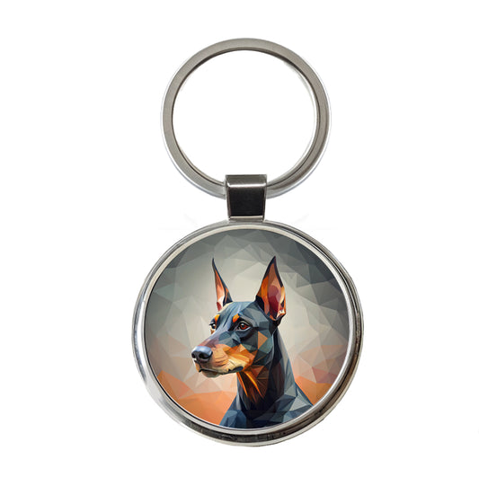 Doberman Pinscher Dog Abstract Stylized Art Round Metal Keychain