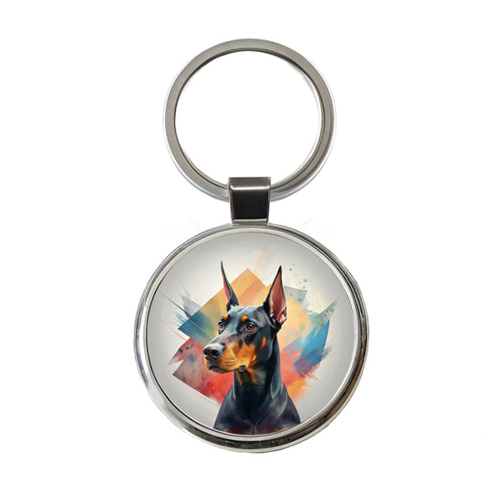 Doberman Pinscher Dog Contemporary Art Round Metal Keychain