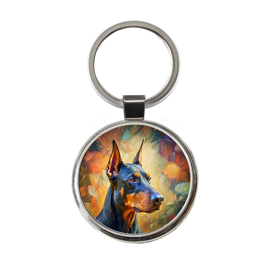 Doberman Pinscher Dog Expressionism Art Round Metal Keychain