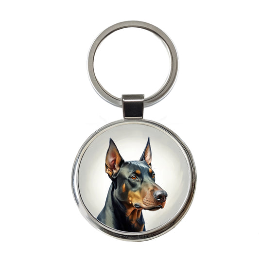 Doberman Pinscher Dog Illustration Round Metal Keychain