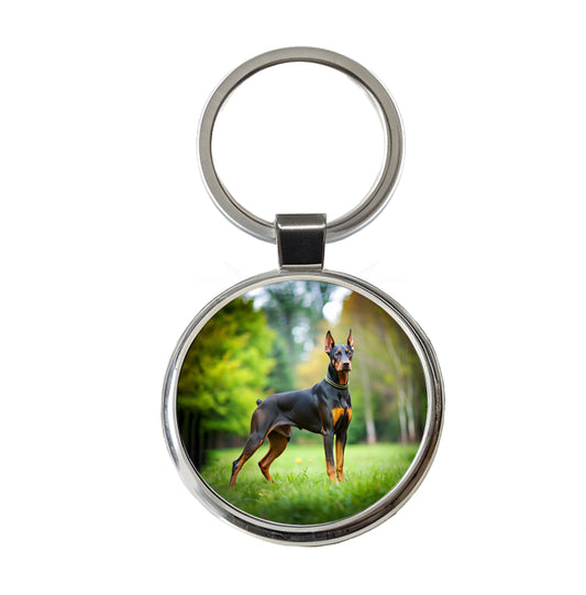 Doberman Pinscher Dog Photo Round Metal Keychain