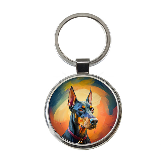 Doberman Pinscher Dog Pop Art Round Metal Keychain