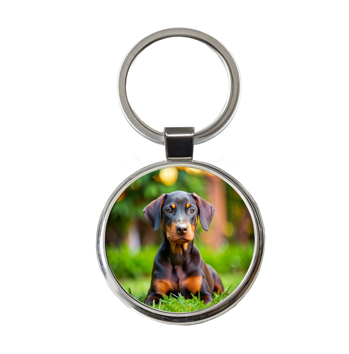 Doberman Pinscher Dog Puppy Photo Round Metal Keychain