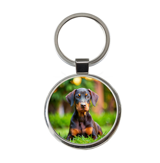 Doberman Pinscher Dog Puppy Photo Round Metal Keychain