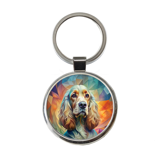 English Cocker Spaniel Dog Abstract Art Round Metal Keychain