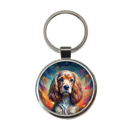 English Cocker Spaniel Dog Abstract Stylized Art Round Metal Keychain