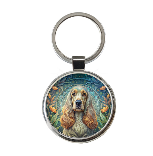 English Cocker Spaniel Dog Art Nouveau Round Metal Keychain