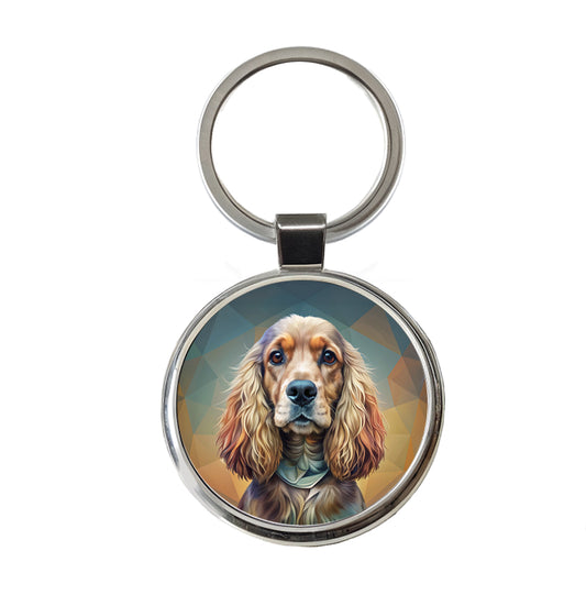 English Cocker Spaniel Dog Contemporary Art Round Metal Keychain