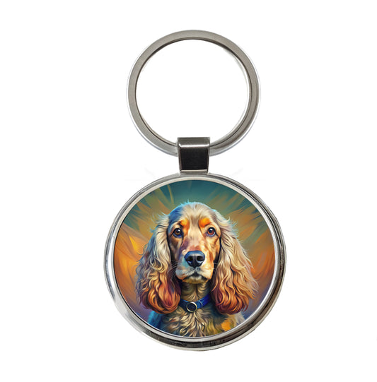 English Cocker Spaniel Dog Expressionism Art Round Metal Keychain